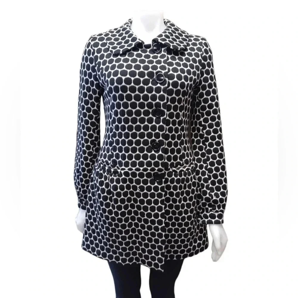 Le Chateau Black White Circular Pattern Lined Jacket Size XXS
